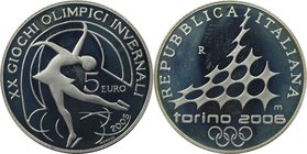 Europäische Münzen und Medaillen, Italien / Italy. XX. Olympische Winterspiele 2006 in Turin - Eiskunstlauf. 5 Euro 2005, Silber. Polierte Platte, mit...