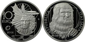 Europäische Münzen und Medaillen, Italien / Italy. "Leonardo Da Vinci". 10 Euro 2006, Silber. Polierte Platte, mit Plastik Box