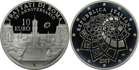 Europäische Münzen und Medaillen, Italien / Italy. 50 Jahre Römische Verträge. 10 Euro 2007, Silber. Polierte Platte, mit Plastik Box