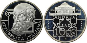 Europäische Münzen und Medaillen, Italien / Italy. 500. Geburtstag Andrea Palladio. 10 Euro 2008, Silber. Polierte Platte, mit Plastik Box