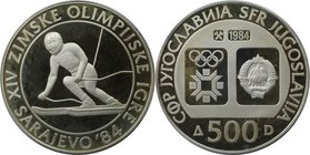 Europäische Münzen und Medaillen, Jugoslawien / Yugoslavia. XIV Olympische Winterspiele Sarajewo - Schifahrer. 500 Dinara 1984, Silber. KM 110. Polier...