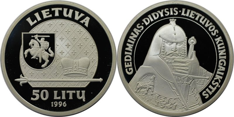 Europäische Münzen und Medaillen, Lettland / Latvia. König Gediminas. 50 Litu 19...
