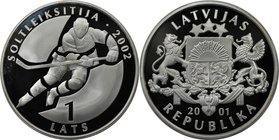 Europäische Münzen und Medaillen, Lettland / Latvia. Olympische Winterspiele 2002 in Salt Lake City - Eishockey. 1 Lats 2001, Silber. KM 50. Polierte ...