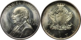 Europäische Münzen und Medaillen, Malta. Manwel Dimech. 1 Pound 1972, Silber. 0.32 OZ. KM 13. Stempelglanz