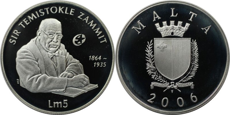 Europäische Münzen und Medaillen, Malta. "Sir Temistokle Zammit". 5 Liri 2006, S...