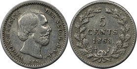Europäische Münzen und Medaillen, Niederlande / Netherlands. Willem III. (1849-1890). 5 Cents 1868, Silber. Vorzüglich