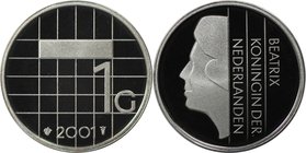 Europäische Münzen und Medaillen, Niederlande / Netherlands. Beatrix - Abschied vom Gulden. 1 Gulden 2001, Silber. KM 205. Polierte Platte