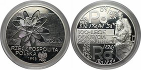 Europäische Münzen und Medaillen, Polen / Poland. Madame und Monsieur Curie und Formeln. 20 Zlotych 1998, Silber. 0.84 OZ. KM Y#354. Polierte Platte