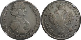 Russische Münzen und Medaillen, Peter I. (1699-1725). Poltina (1/2 Rubel) 1710. Silber. Bitkin 577(R-1). NGC F-12
