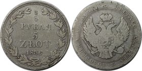 Russische Münzen und Medaillen, Nikolaus I. (1826-1855). 3/4 Rubel 1836 MW, Silber. Bitkin 1140. Sehr schön+