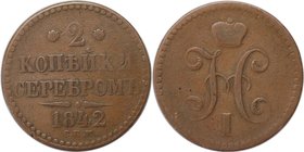Russische Münzen und Medaillen, Nikolaus I. (1826-1855), 2 Kopeken 1842. Kupfer. Bitkin 821. Sehr schön