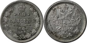 Russische Münzen und Medaillen, Alexander III. (1881-1894), 20 Kopeken 1886 SPB-AG, Silber. Bitkin 105. Vorzüglich-stempelglanz