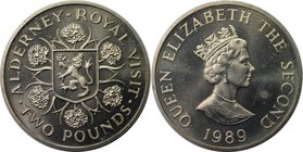 Weltmünzen und Medaillen, Alderney. Königlicher Besuch. 2 Pounds 1989, Kupfer-Nickel. KM 1. Stempelglanz