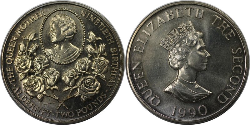 Weltmünzen und Medaillen, Alderney. Königin Elisabeth II. 2 Pounds 1990, Kupfer-...