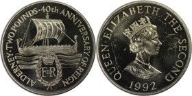 Weltmünzen und Medaillen, Alderney. 40. Jahrestag der Herrschaft der Königin. 2 Pounds 1992, Kupfer-Nickel. KM #3. Stempelglanz