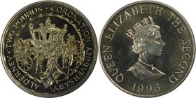 Weltmünzen und Medaillen, Alderney. 40. Jahrestag der Krönung der Königin Elizabeth II. 2 Pounds 1993, Kupfer-Nickel. KM #5. Stempelglanz