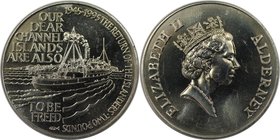 Weltmünzen und Medaillen, Alderney. 50. Jahrestag der Kanalinseln - Islanders Rückkehr. 2 Pounds 1995, Kupfer-Nickel. KM 13. Stempelglanz