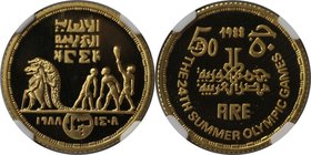 Weltmünzen und Medaillen, Ägypten / Egypt. 24. Olympischen Sommerspiele in Seoul. "Mythologische Zahlen". 50 Pounds 1988 (AH 1408), Gold. KM 627. NGC ...