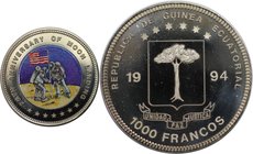 Weltmünzen und Medaillen, Äquatorial Guinea / Equatorial Guinea. 25. Jahrestag - Mondlandung. 1000 Francos 1994, Kupfer-Nickel. KM 92. Stempelglanz