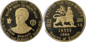 Weltmünzen und Medaillen, Äthiopien / Ethiopia. 75. Jahrestag der Geburt und 50. Thronjubiläum von Kaiser Haile Selassie I. 200 Dollars 1966, Gold. KM...