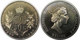 Weltmünzen und Medaillen, Belize. 90. Jahrestag - Geburt der Königinmutter. 2 Dollars 1990, Kupfer-Nickel. KM 100. Stempelglanz