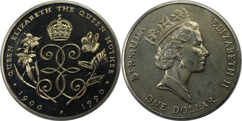 Weltmünzen und Medaillen, Bermuda. 90. Jahrestag - Geburt der Königinmutter. 1 D...