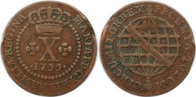 Weltmünzen und Medaillen, Brasilien / Brazil. Maria I. (1786-1799). 10 Reis 1799, Kupfer. KM 85,2. Sehr schön