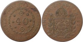 Weltmünzen und Medaillen, Brasilien / Brazil. Pedro I. (1822-1831). 40 Reis 1828 R, Kupfer. KM 363.1. Sehr schön
