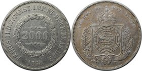 Weltmünzen und Medaillen, Brasilien / Brazil. Pedro II. (1831-1889). 2000 Reis 1856, Silber. 0.75 OZ. Fast Vorzüglich