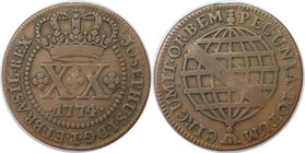 Weltmünzen und Medaillen, Brasilien / Brazil. Jose I. (1750-1777). 20 Reis 1774, Kupfer. KM 175.2. Sehr schön