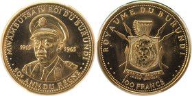 Weltmünzen und Medaillen, Burundi. Mwambutsa IV. (1962-1966). 100 Francs 1965, Gold. KM 10. PCGS MS66