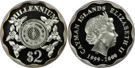Weltmünzen und Medaillen, Cayman Islands. Millennium. 2 Dollars 2000, Silber. KM 130. Polierte Platte