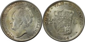 Weltmünzen und Medaillen, Curaçao. Wilhelmina (1890-1948). 2-1/2 Gulden 1944, Silber. 0.72 OZ. KM 46. Vorzüglich