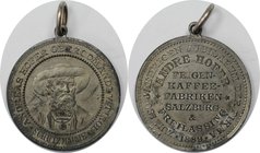 Medaillen und Jetons, Gedenkmedaillen. Messing-Medaille 1889. Reklamemarke der Andreas Hofer Feigenkaffeefabriken in Salzburg und Freilassing, versilb...