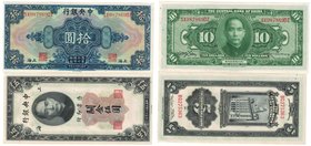 Banknoten, China, Lots und Sammlungen. Central Bank of China Shanghai. 5 Customs Gold Unit 1930 (P.326), 10 Dollars 1928 (P.197), Lot von 2 Banknoten....