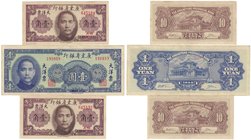 Banknoten, China, Lots und Sammlungen. Kwangtung Provincial Bank. 2 x 10 Cents 1949 (P.S2454), 1 Yuan 1949 (P.S2456), Lot von 3 Banknoten. I-II