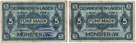 Banknoten, Deutschland / Germany. Notgeld, Münster i W. Gefangenen - Lager I. 5 Mark ND. III