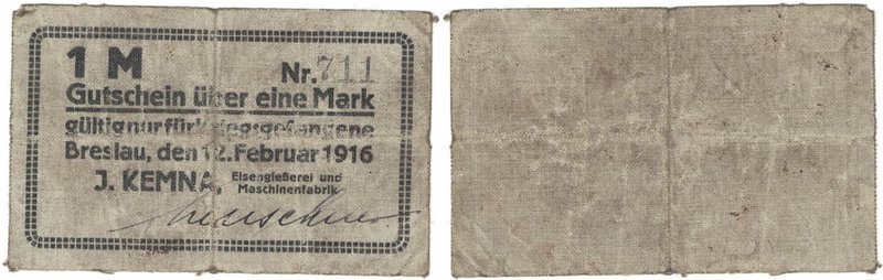 Banknoten, Deutschland / Germany. Notgeld, Breslau (Schlesien). J. Kemna. Eiseng...