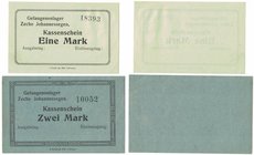 Banknoten, Deutschland / Germany, Lots und Sammlungen. Notgeld Bredenschein (Westfalen). Gefangenenlager Zeche Johannessegen. 1 Mark, 2 Mark ND. Lot v...