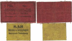 Banknoten, Deutschland / Germany, Lots und Sammlungen. Notgeld, Breslau (Schlesien). Eisenwerk Trelenberg. M. 0.5 ND, 1 Mark 12.5.1916, Lot von 2 Bank...