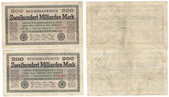 Banknoten, Deutschland / Germany, Lots und Sammlungen. Geldscheine der Inflation (1919-1924). 2 x 200 Milliarden Mark Reichsbanknote 15.10.1923. Pick:...