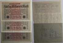 Banknoten, Deutschland / Germany, Lots und Sammlungen. 3 x 50 Millionen Mark 1923. Pick 109. Lot von 3 Banknoten. II