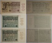 Banknoten, Deutschland / Germany, Lots und Sammlungen. Reichsbanknote. 2 x 100 Millionen Mark, 500 Millionen Mark 1923. Pick 107, 110. Lot von 3 Bankn...