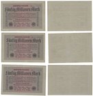 Banknoten, Deutschland / Germany, Lots und Sammlungen. Geldscheine der Inflation (1919-1924). 3 x 50 Millionen Mark Reichsbanknote 1.9.1923. Pick: 109...