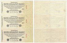 Banknoten, Deutschland / Germany, Lots und Sammlungen. Geldscheine der Inflation (1919-1924). 3 x 1 Million Mark Reichsbanknote 25.7.1923. Pick: 94, R...