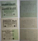 Banknoten, Deutschland / Germany, Lots und Sammlungen. Reichsbanknote. 2 x 100 000 Mark, 200 000 Mark, 1 Millionen Mark 1923. Pick 91, 100, 102. Lot v...