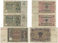 Banknoten, Deutschland / Germany, Lots und Sammlungen. Deutsche Rentenbark (1923-1937). 2 x 5 Rentenmark 2.1.1926. Ro: 164a, 50 Rentenmark 6.7.1934. P...