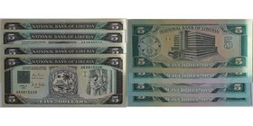 Banknoten, Liberia, Lots und Sammlungen. 4 x 5 Dollars 1989, 1991. Pick 019. Lot von 4 Banknoten. II