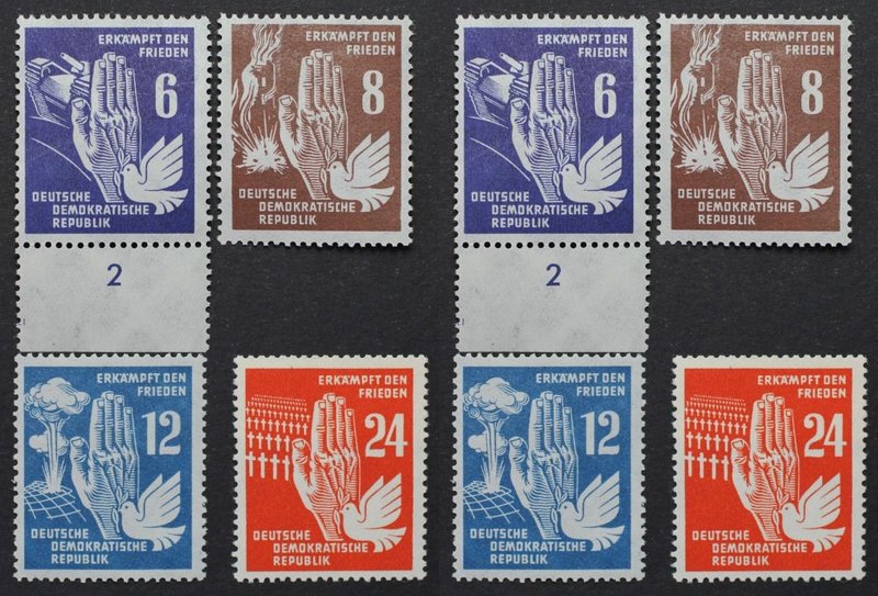 Briefmarken / Postmarken, Deutschland / Germany. DDR. Friedenstag. 6, 8, 12, 24 ...
