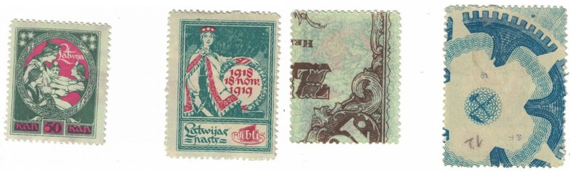 Briefmarken / Postmarken, Lettland / Latvia. Allegorie. Lot von 2 stück 1919-20....